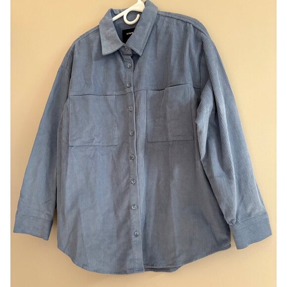 Cotton On NWT Lightweight Minimalist Preppy Corduroy Shacket Blue Size Medium - Picture 3 of 14